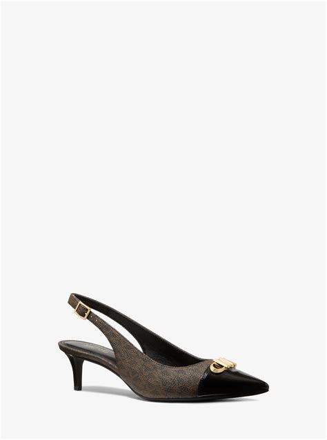 michael kors parker flex logo pump|Michael Kors Parker Flex Leather Metallic Cap Toe Kitten.